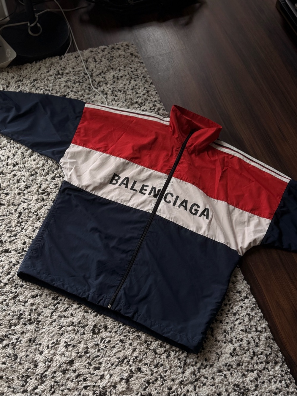 Balenciaga Red White Navy Colorblock Varsity Jacket